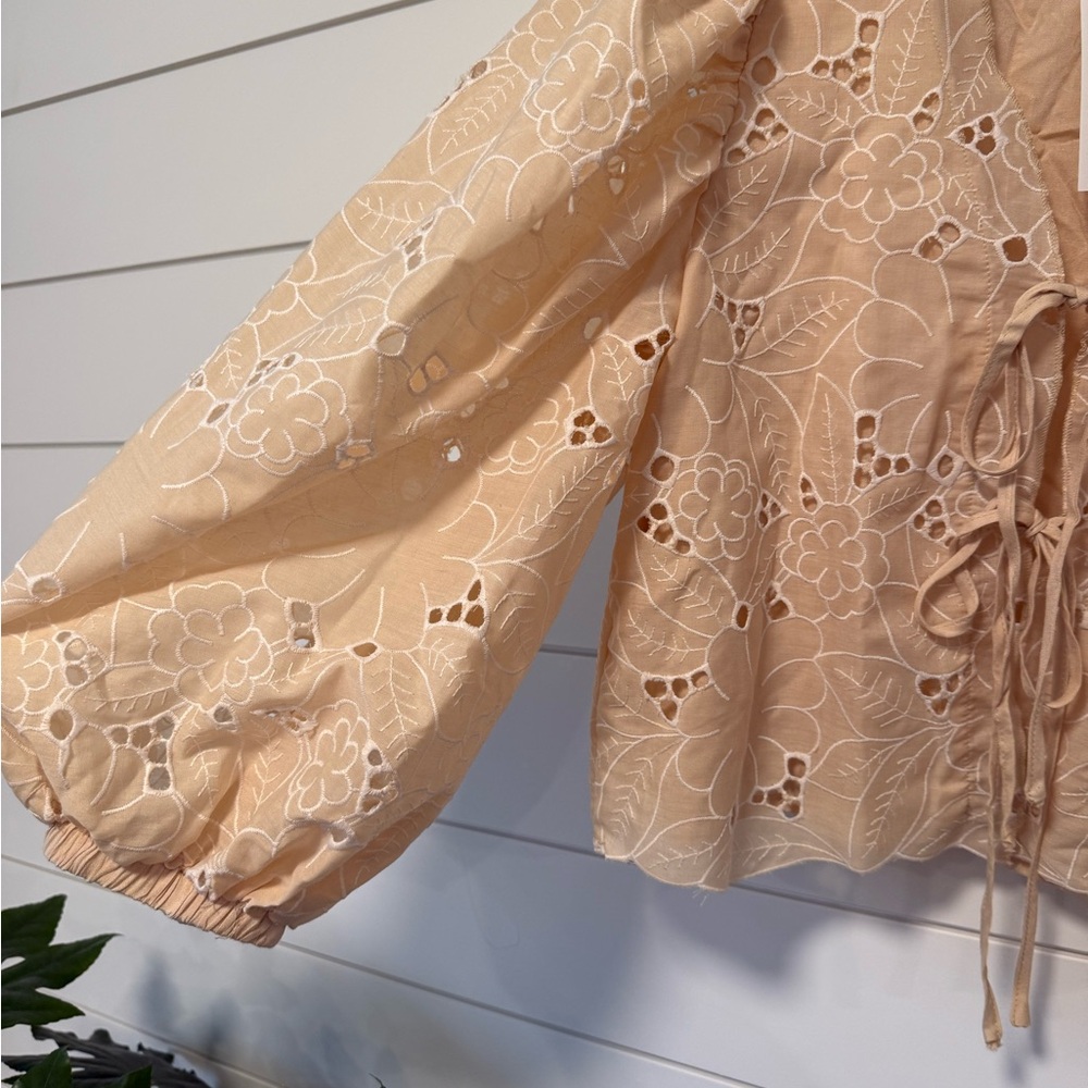 ABLE Cream Floral Tie Front Blouse Lace Boho Feminine Top Size M - Picture 3 of 6